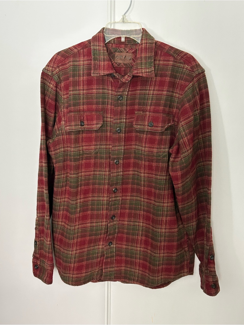 Orvis Red and Green Plaid Button-Down Shirt